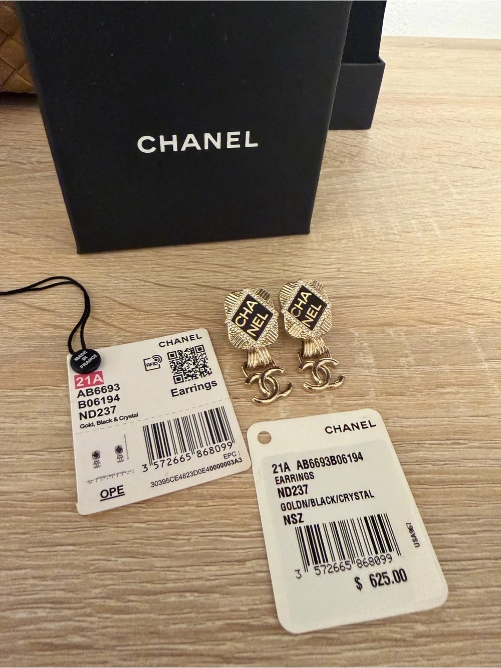 Authentic Chanel 2021 Strass & Resin CC Drop Earrings